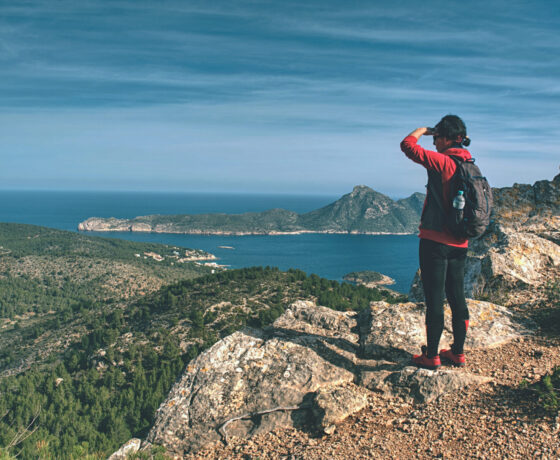 Wanderer blickt auf das Meer